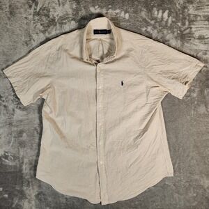 Ralph Lauren Polo Men's XL Beige White‎ Striped Shirt Short Sleeve Collared